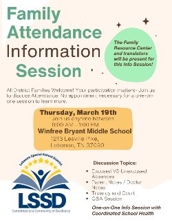 Attendance and other General Q & A Session on March 19th at Winfree Bryant in the PD Center, 1213  Leeville Pike, 8 am. - 1 pm 